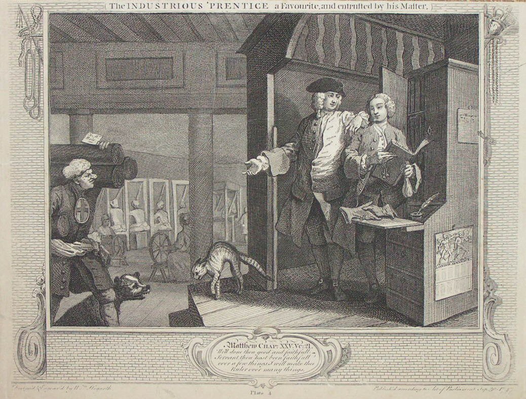 Print - 4. The Industrious 'Prentice a favourite, and entrusted by his Master - Hogarth
